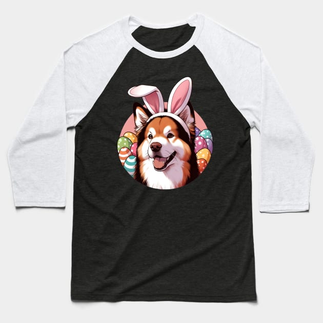 Kai Ken Enjoys Easter with Bunny Ears and Eggs Baseball T-Shirt by ArtRUs